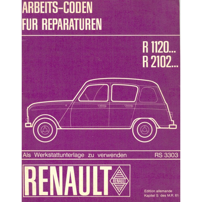 Renault R 4 (R 1120, R 2102) Arbeits-Coden für Reparaturen