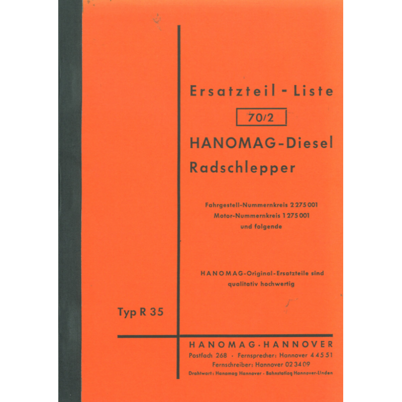 Hanomag R 35 ab Fgst-Nummernkreis 2 275 001: Ersatzteilliste 70/2