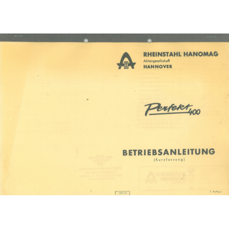 Hanomag Perfekt 400 Betriebsanleitung (Kurzfassung), Stand: 1964