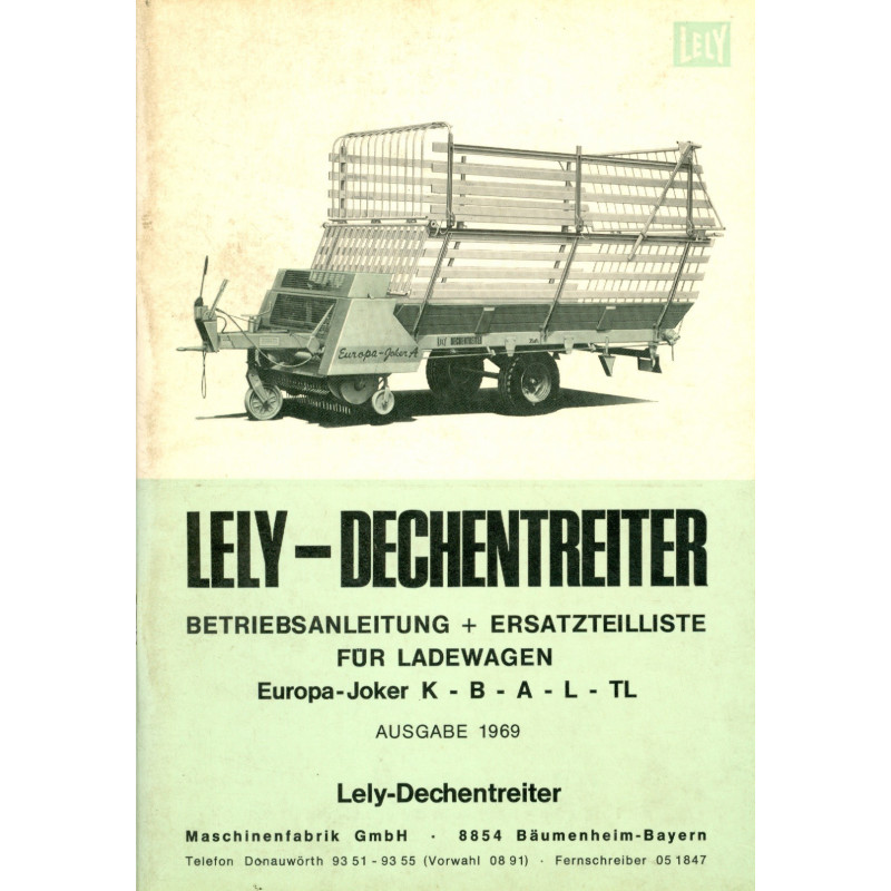 Lely-Dechentreiter Europa-Joker K, B, A, L, TL Betriebsanleitung und Ersatzteilliste